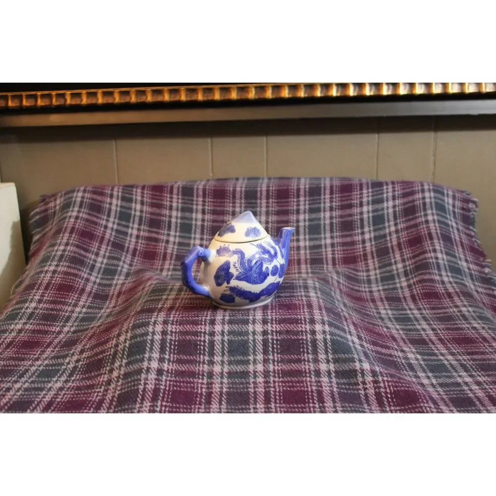 Pier 1 Blue and White  Ceramic Phoenix Dragon Individual Tea Pot
